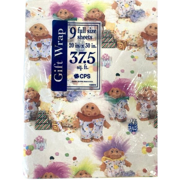 Other - Treasure Trolls Happy Birthday Wrapping Paper Party Gift Wrap Galoob Vtg 90s Y2K